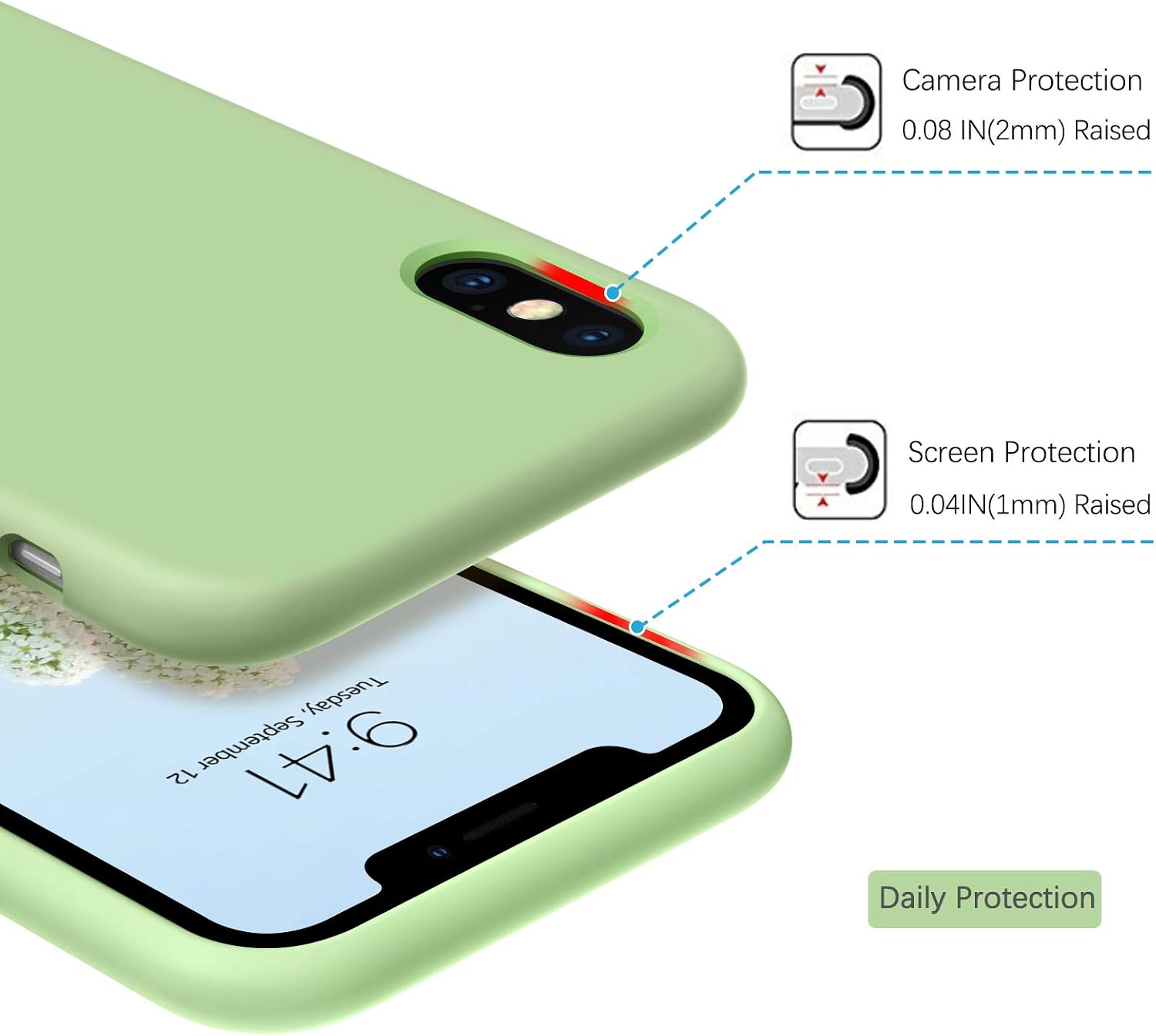 DUEDUE iPhone Xs Max Case, Liquid Silicone Soft Gel Rubber Slim Cover with Microfiber Cloth Lining Cushion Shockproof Full Body Protective Cases for iPhone Xs Max 6.5” for Women Men,Matcha Green