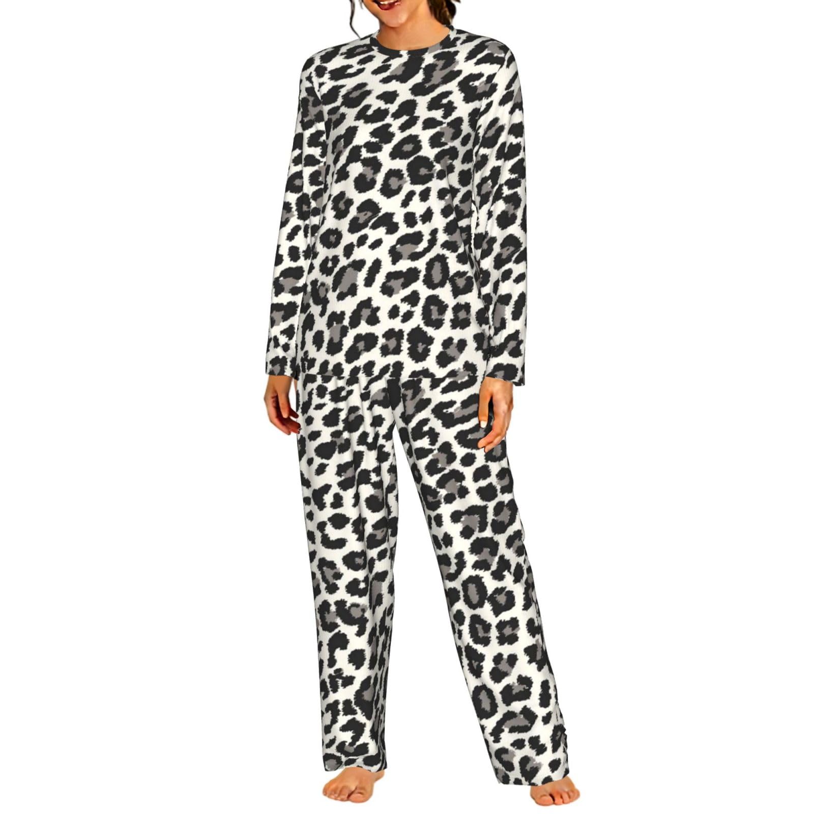 Pigiama da donna con stampa leopardata a maniche lunghe abbinato morbido elastico coulisse casual Daywear