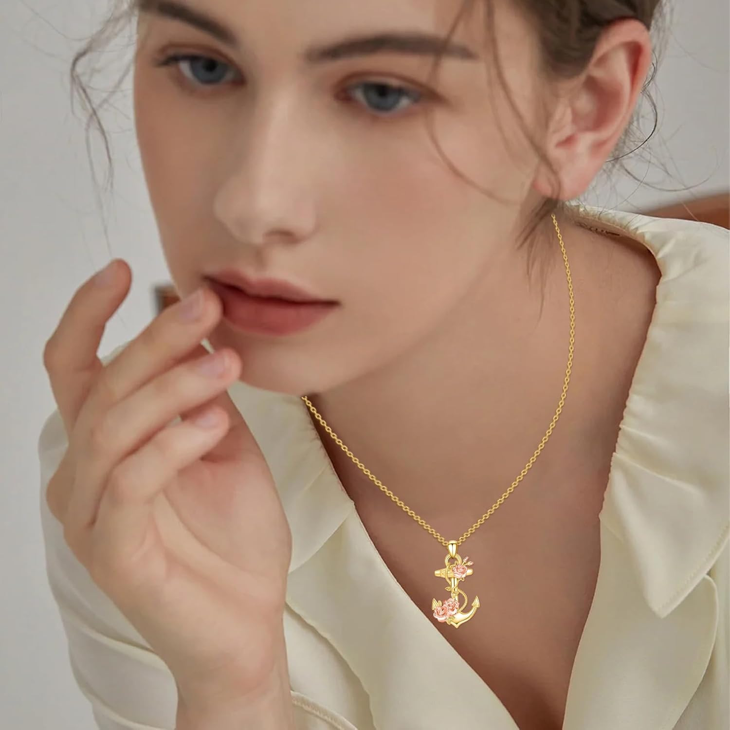 Anchor Necklace for Women 925 Sterling Silver Anchor Pendant Necklace with Rose Charm Jewelry Gifts for Women