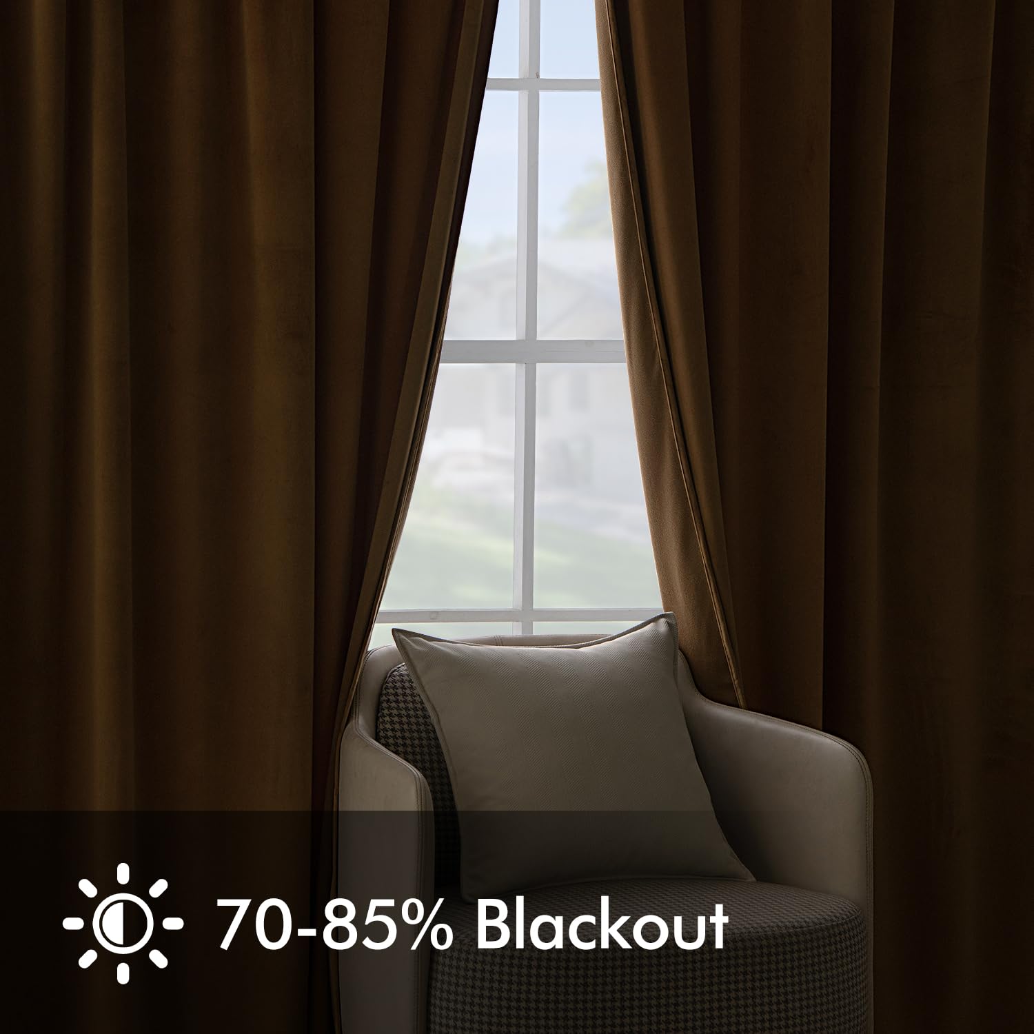 Woaboy Velvet Curtains 90 Drop Brown Curtain for Living Room Thermal Blackout for Bedroom Luxury Eyelet Drapes Super Soft Window Treatment Insulated Soundproof & Room Darkening W 46 x L 90 2 Panels - Image 3