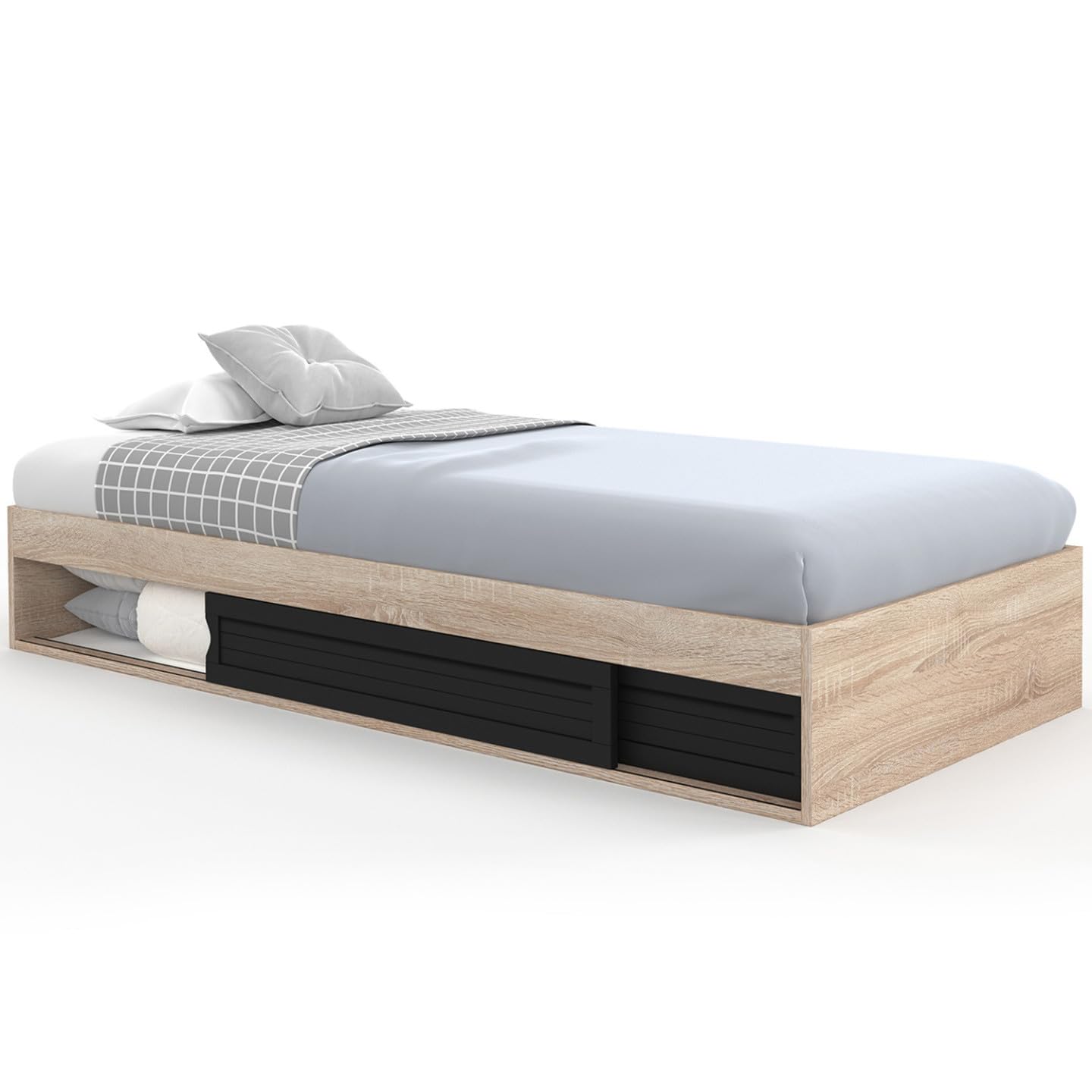 IDMarket - Cadre de lit Simple Salem hêtre et Noir 90 x 190 cm