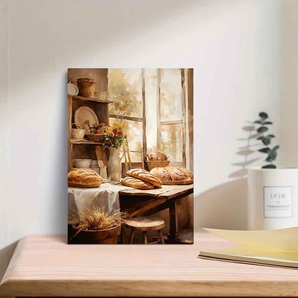 LZJAGXX Nature morte rustique avec du pain, affiche et impressions sur toile, peinture murale, tableau, décoration intérieure (60x90cm/sans cadre)