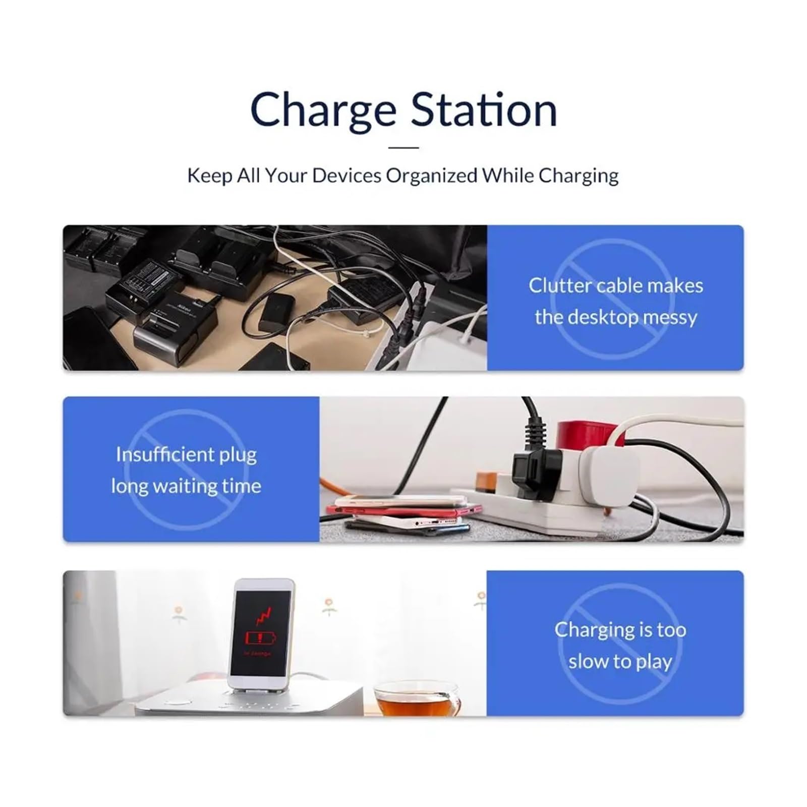 Wieloportowa Stacja Ładująca USB Dokująca PD120W 5 V 2,4 A Szybka Ładowarka Do Tabletu Office Bar(Black With Cable)