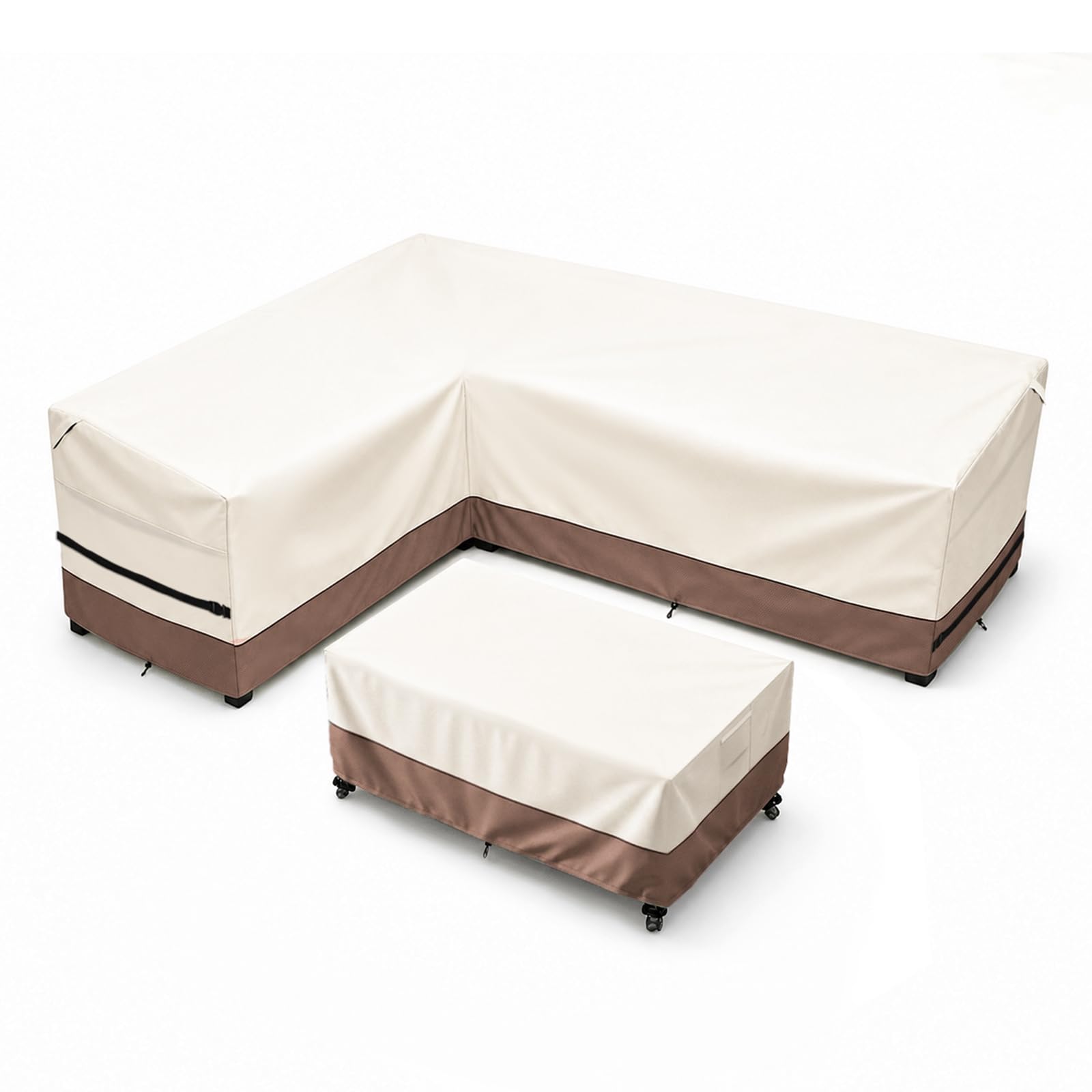 Outdoor Sectional Cover,V Shaped Patio Furniture Covers,2PCS Waterproof Cover for Sofa and Table,85"(110''L) x 32''D x 31''H,Beige &amp; Brown