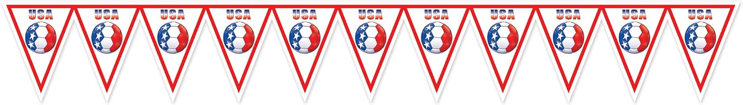 Beistle United States Soccer Ball Pennant Banner – All-Weather USA Bunting Decoration, Football Garland Décor for Soccer Watch Parties, International Sporting Events & Stadium Theme Gatherings, 6' 6¾"