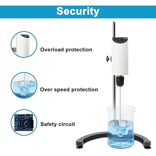 Miniatura 6 de ONiLAB Agitador de arriba analógico de laboratorio, agitador aéreo digital OLED, capacidad de 10 L, 200-2500 rpm, viscosidad máxima 10000 mpas,