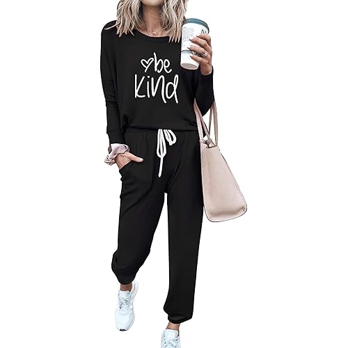 PRETTYGARDEN Women Fall 2 Piece Lounge Outfit Long Sleeve Tops High Waisted Jogger Pants Set Spring Travel Clothes Tracksuit