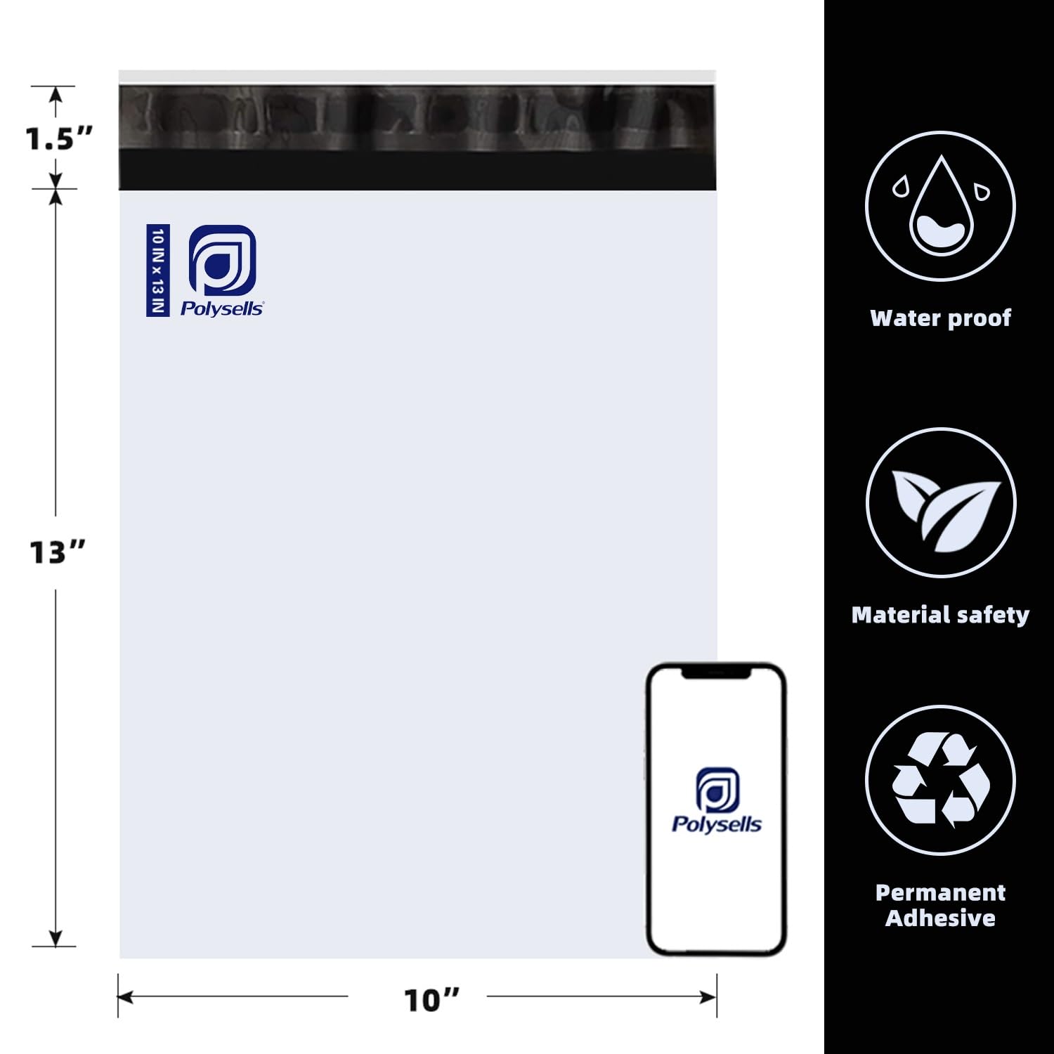 POLYSELLS Buste per spedizioni in polietilene, con forte chiusura adesiva, impermeabili e resistenti agli strappi, per abbigliamento, libri e accessori (bianco, 25 x 33 cm, 500 pezzi)