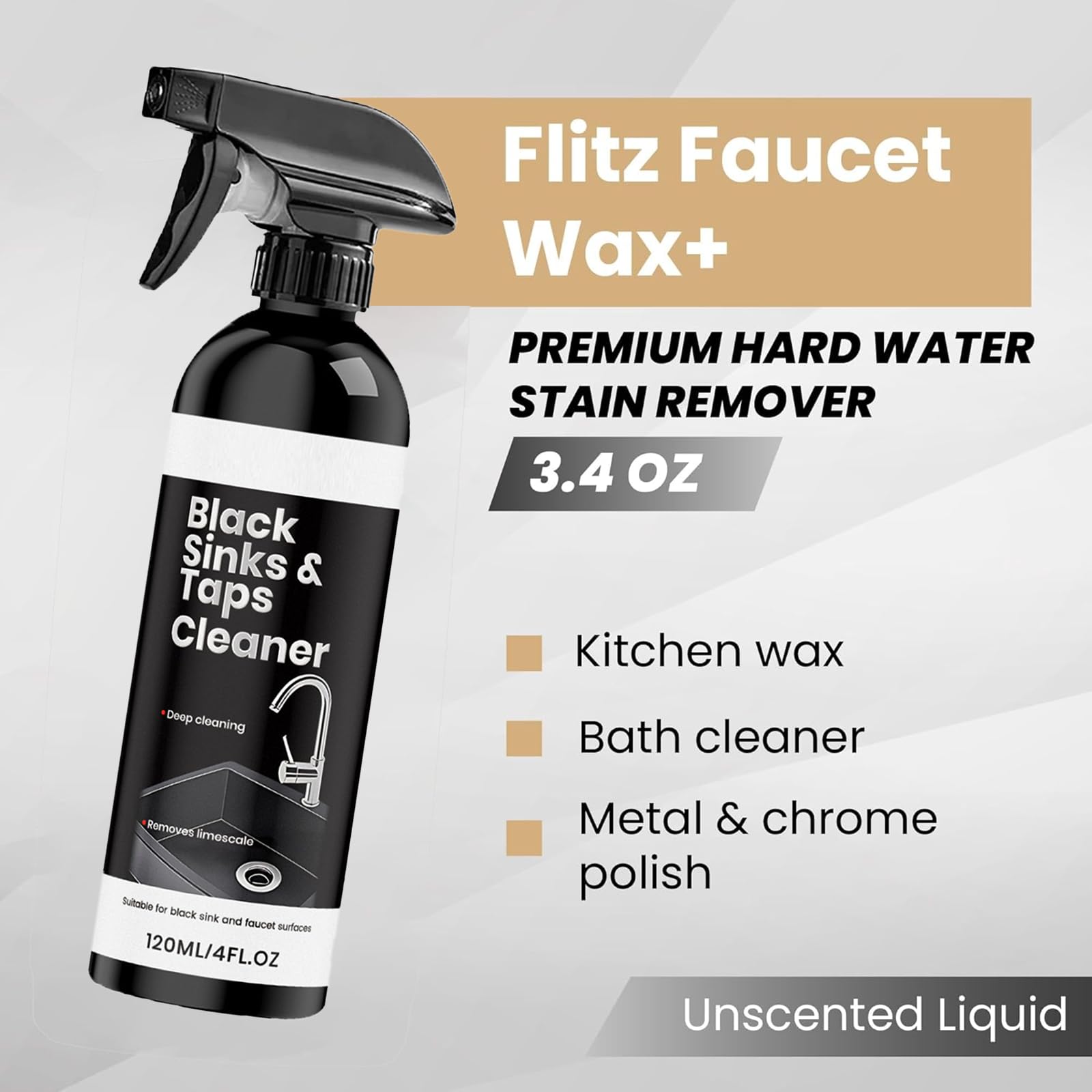 Detergente nero per lavello e rubinetto, perfetto detergente e lucidante per lavelli, rimuove i depositi di calcare per rubinetti neri e superfici in ceramica (6 bottiglie)
