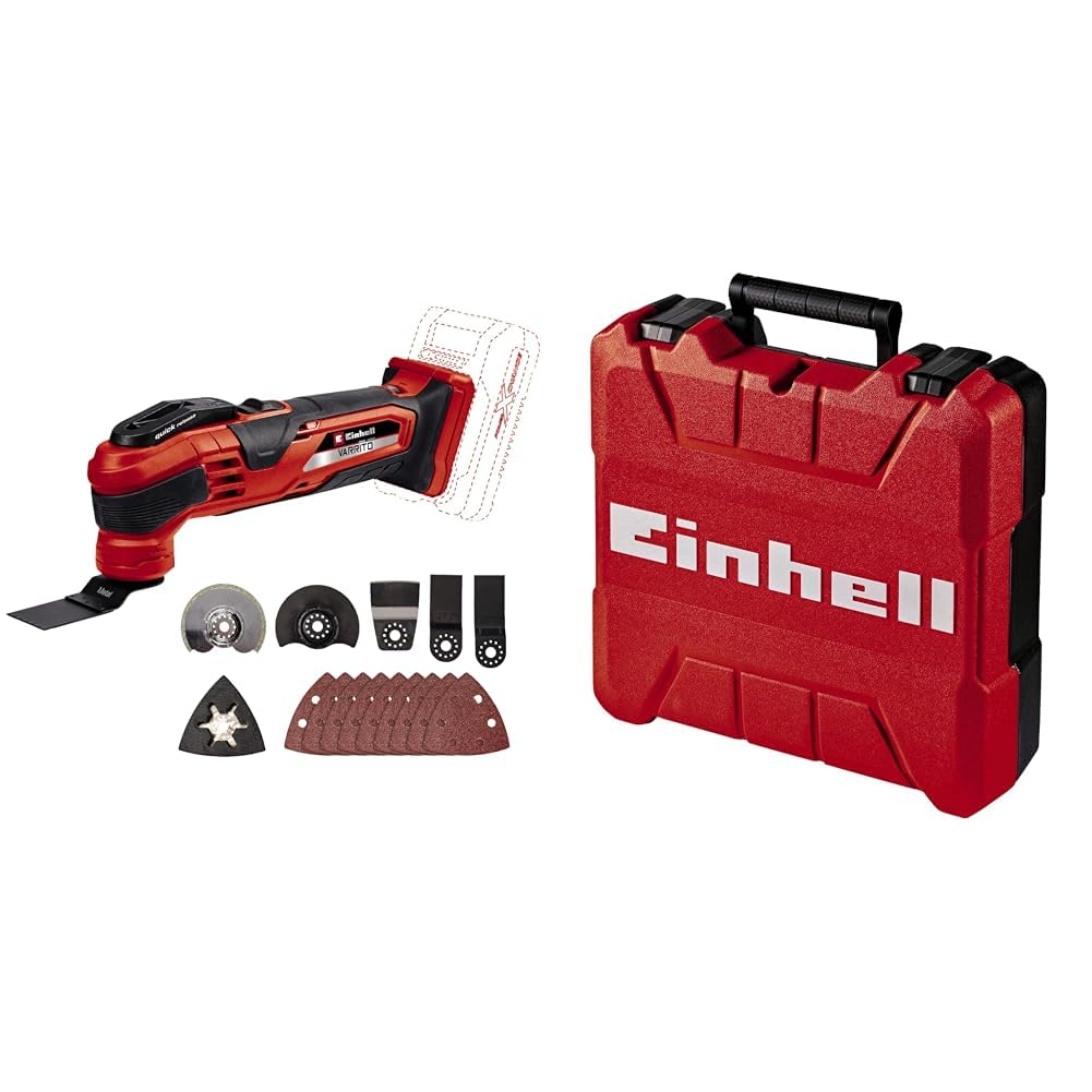 Einhell Utensile Multifunzionale a Batteria Varrito, Power X-Change & Originale Einhell E-Box S35 Valigetta (dimensioni 350x330x110 mm, a prova di schizzi d'acqua, portata max. di 12 kg)