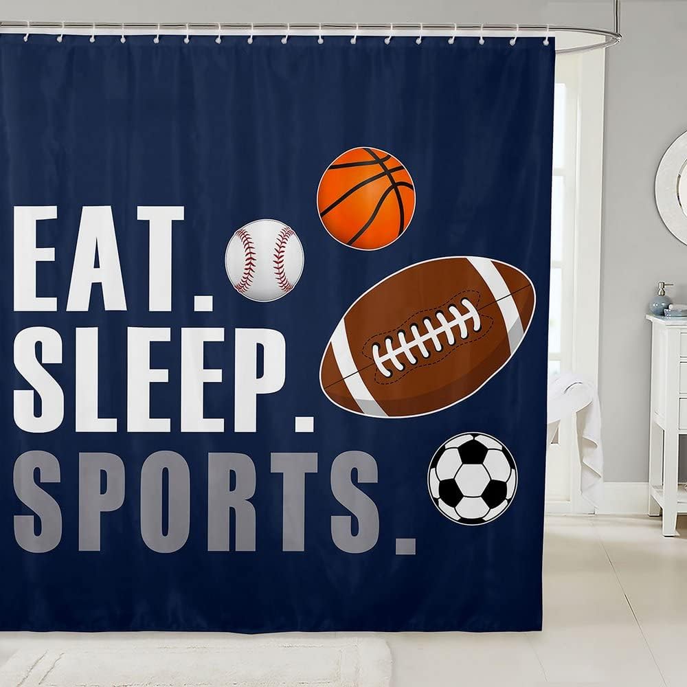 Feelyou Football Shower Curtain Kids Basketball Basketball Ball Games Bathroom Shower Curtain Set for Boys Girls Sports Theme Bath Curtain Breathable Bathroom Accessories Decor 72"x78"