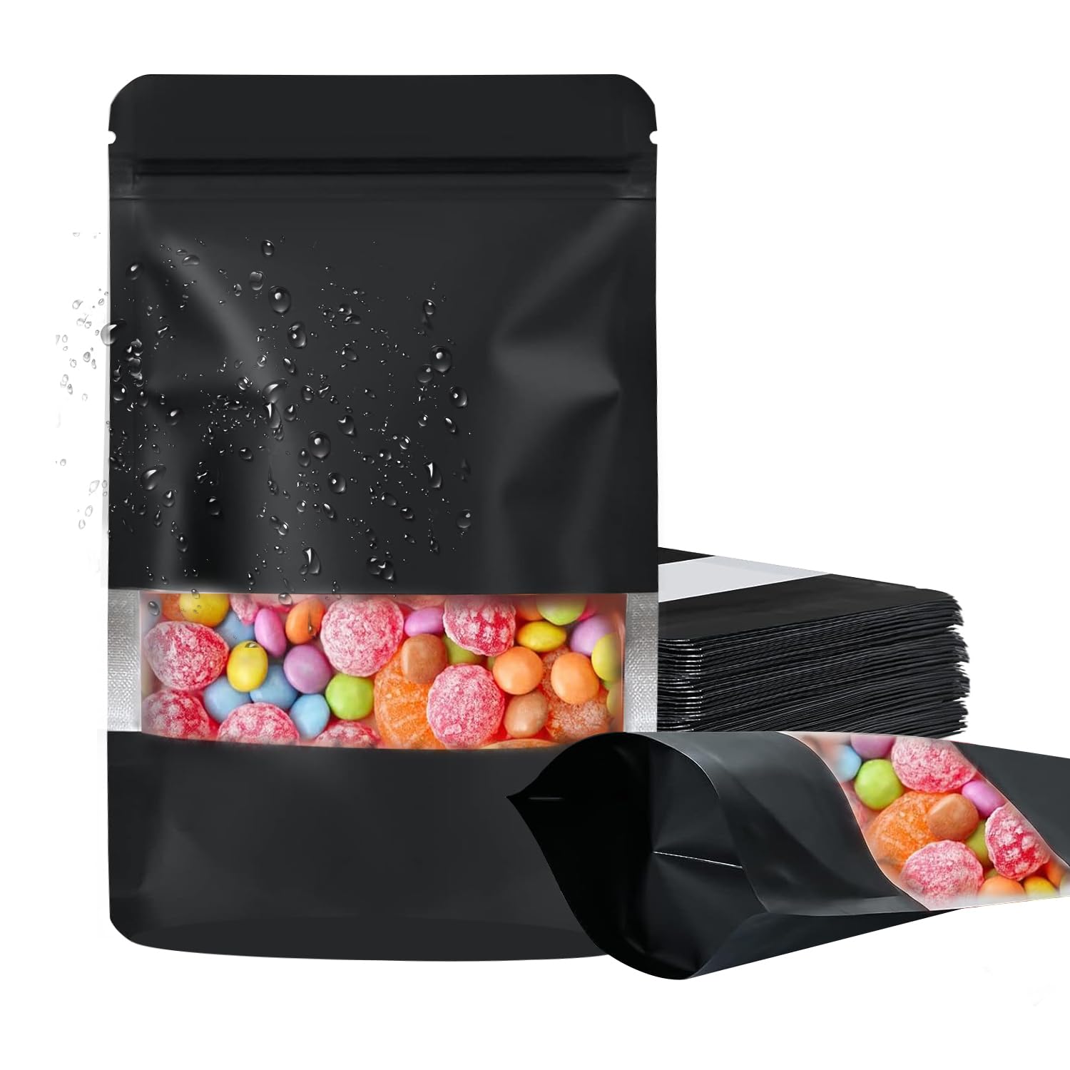 100 Pack Smell Proof Bags, Resealable Food Storage Bags with Clear Window, Stand Up Smell Proof Mylar Bags Self Seal Foil Pouches for Food Storage