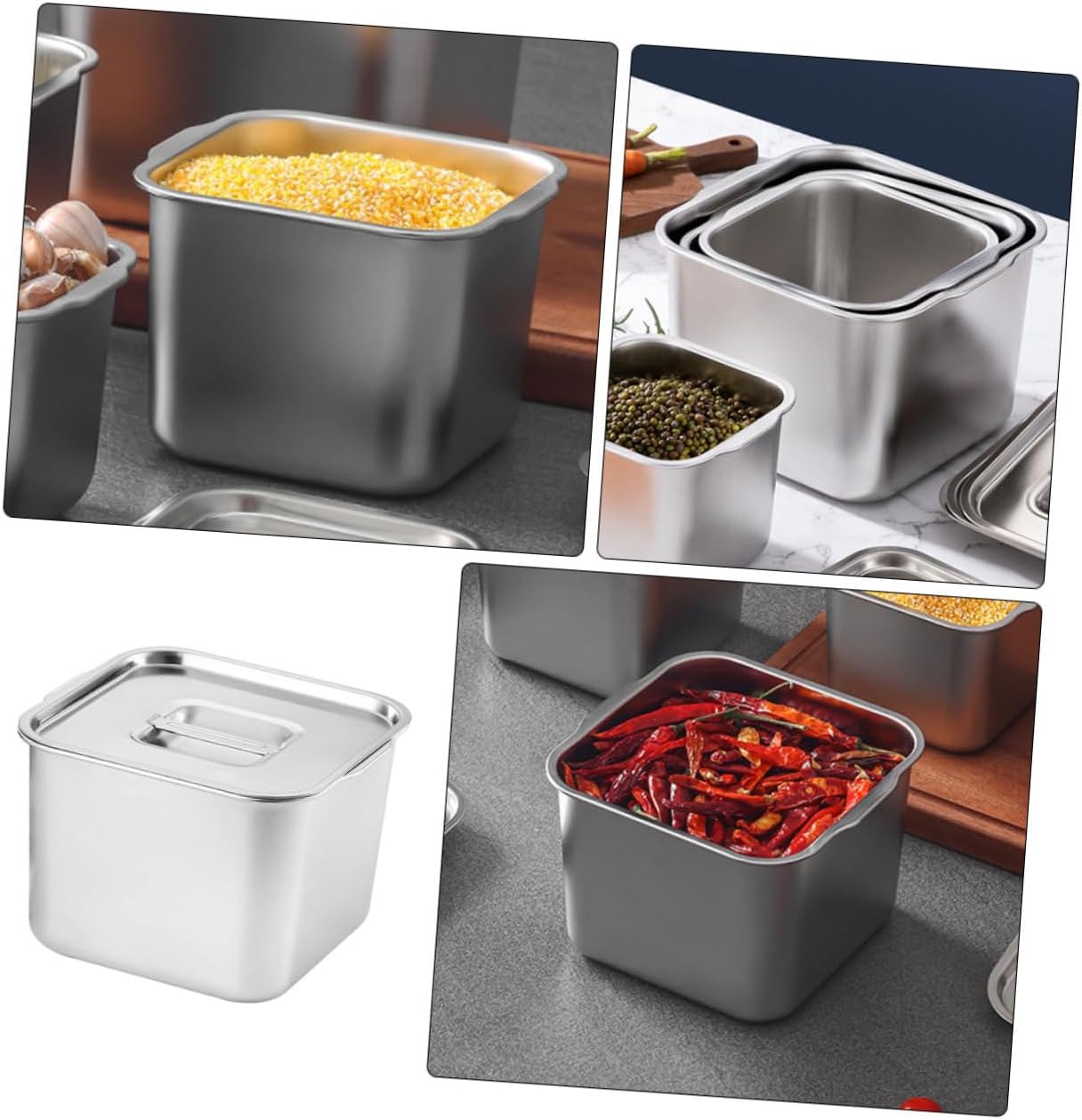 LABRIMP Condiment Pot Spice Jar Lids Stainless Steel Seasoning Holder Airtight Lids for
