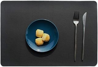 ランチョンマット 北欧/レザー 撥水加工 防汚 断熱 お手入れ簡単 家庭&レストランに最適 飾り 食卓 無地 (ブラック, 1個セット)