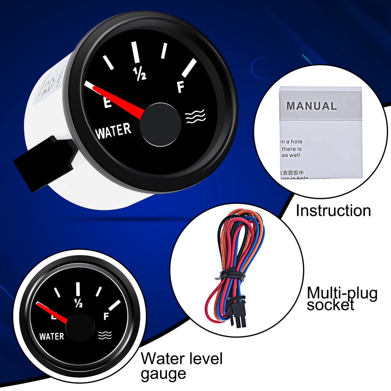 KAOLALI 52mm Water Level Gauge 240-33ohm with Backlight 9-32V Water Tank Level Indicator for Car Boat Auto Truck Marine Black