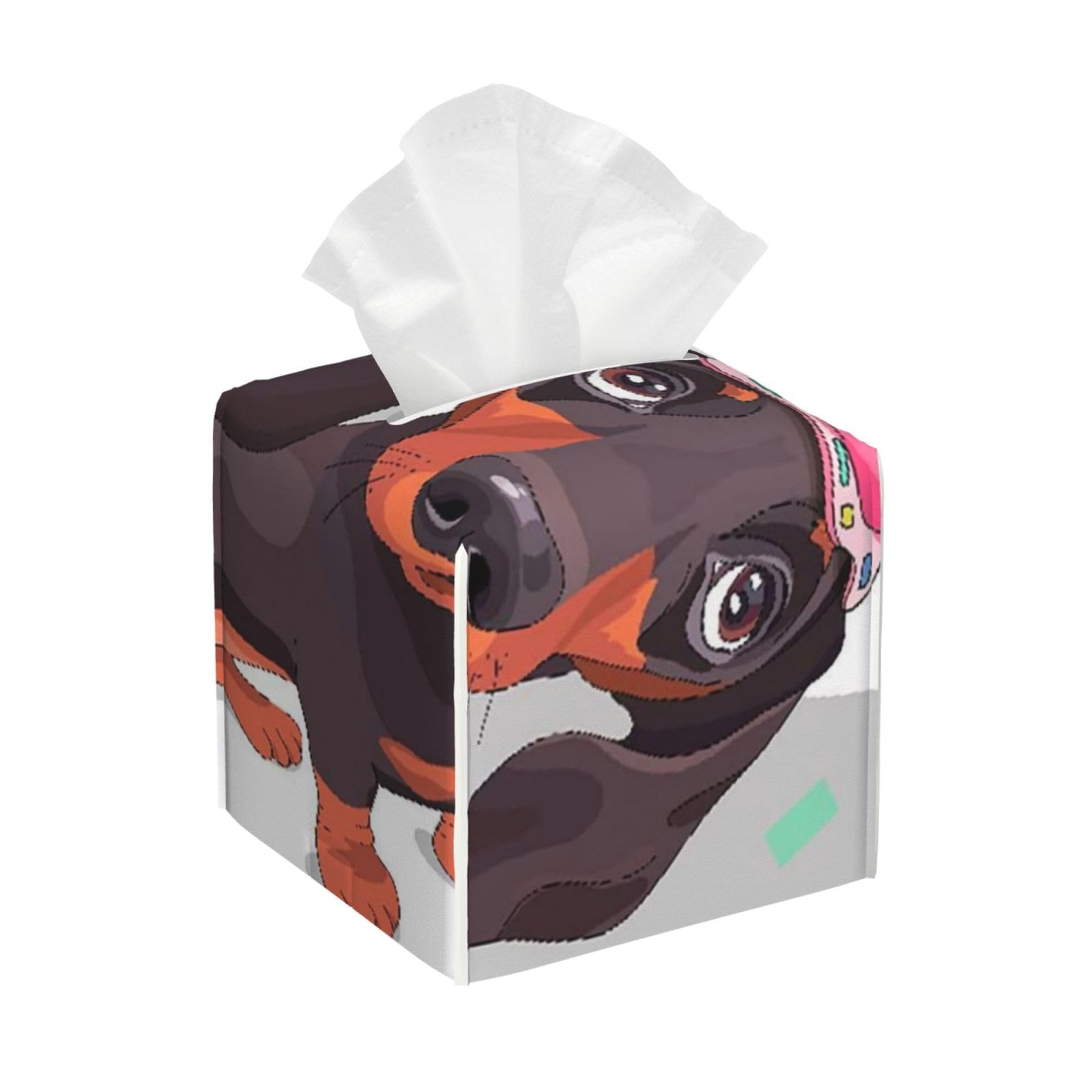 Dog Ice Cream Party Cap Animals Wildlife Dachshund PVC Cube Tissue Pack for Home Office Bathroom Use