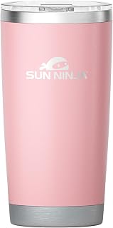 SUN NINJA 20oz Tumbler, Stainless Steel Vacuum Insulated Cup, Pink | Double wall insulated coffee cup, keeps drinks hot 3 hours cold 9 hours, food grade, dishwasher safe, for travel and work