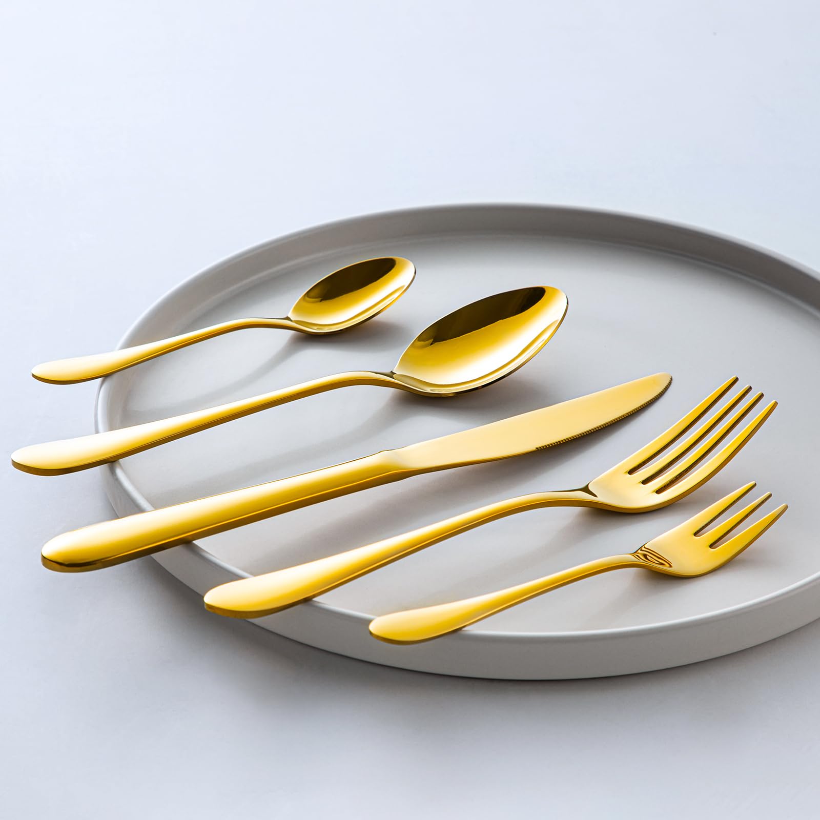 vancasso Besteck Gold Set 6 Personen,30-Teilig Edelstahl Besteckset mit Messer/Gabel/Löffel/Dessertlöffel, 18/10 Edelstahl Besteckset Poliert mit Geschenkbox, Spülmaschinenfest