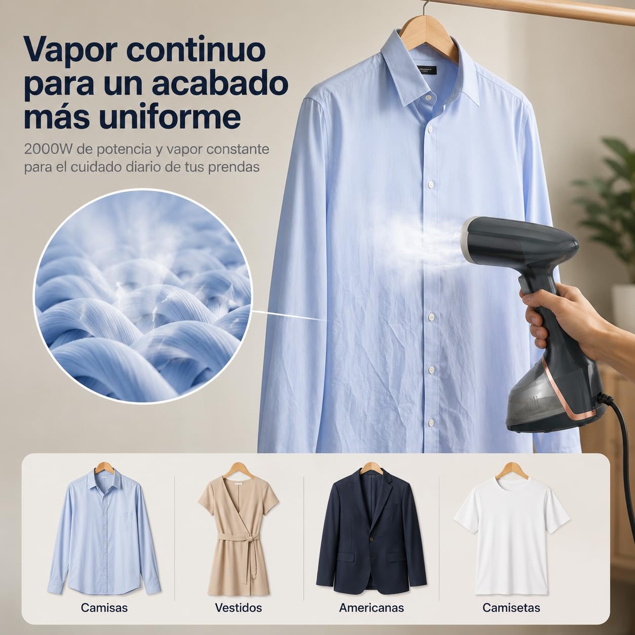 Plancha Vertical Vapor Profesional para Ropa 2000w Portatil para Arrugas Calentamiento 30s Deposito 260ml Ergonomica para Viajes y Hogar Vapor Continuo Cepillo Incluido Indicador Temperatura