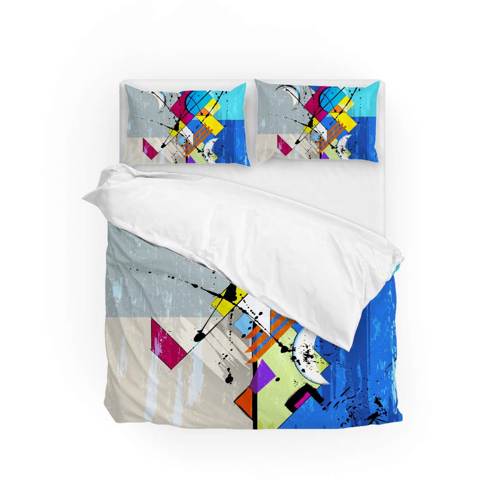 Parure de lit 2 personnes motif abstrait en polyester doux 3 pièces