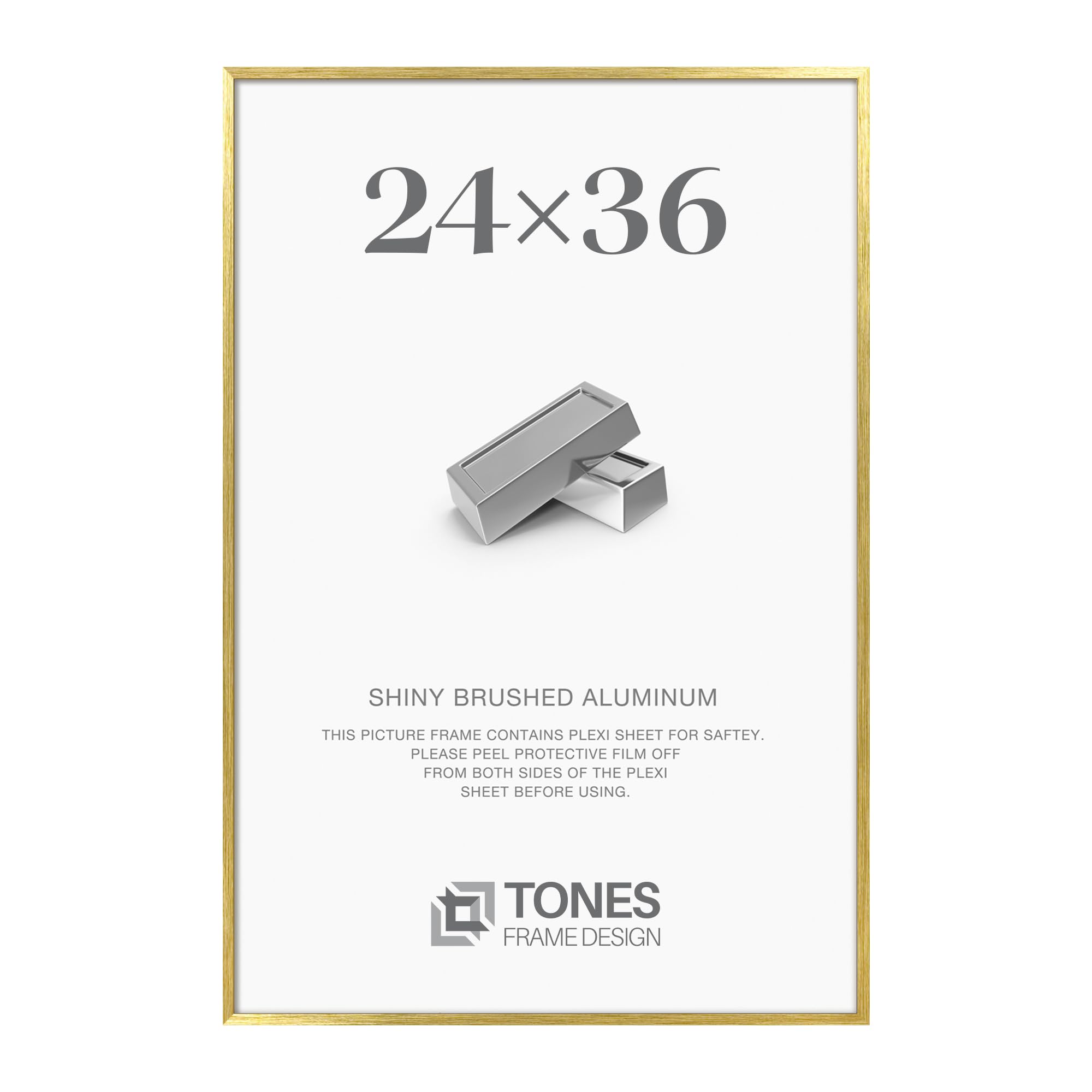 Photo 1 of 24x36 Poster Frame Gold Metal Photo Picture Frames Shiny Brushed Aluminum, Poster Frames 24 x 36 inches for Art Gallery Wall Tabletop Decor