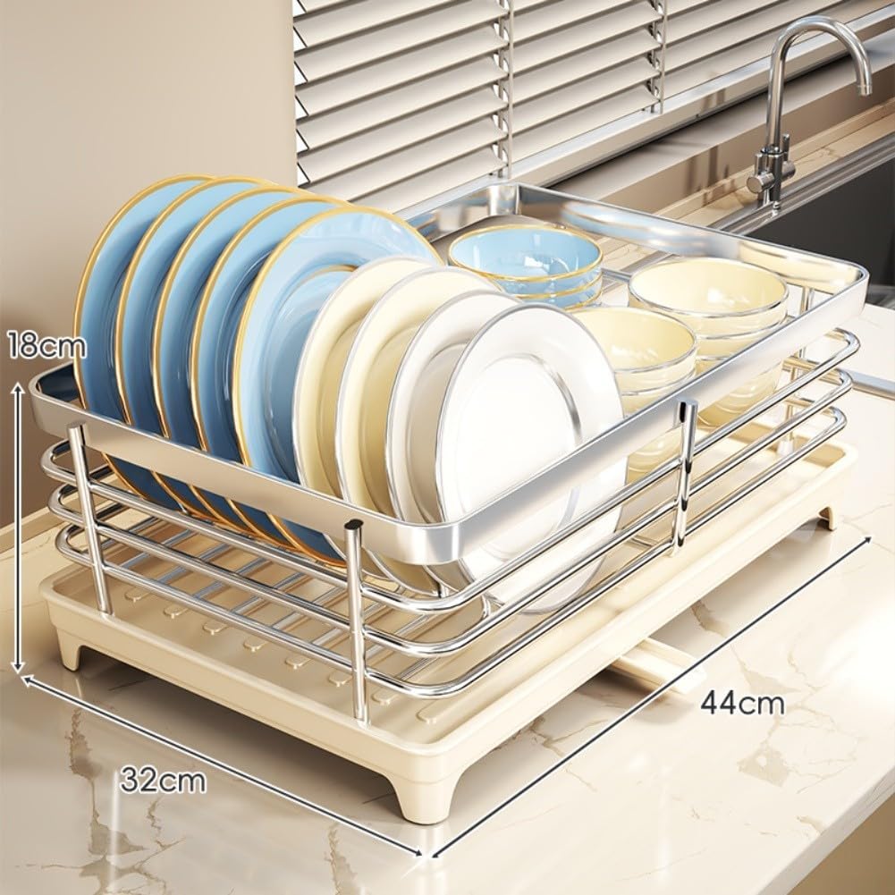 304 Edelstahl-Abtropfgestell mit Ablaufschale und Multi-Fächer-Design für stromlinienförmige Küchenorganisation (S)