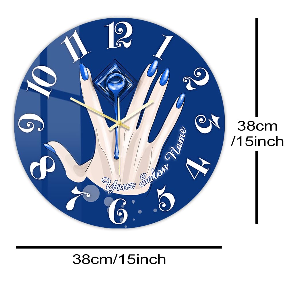 Orologio da parete da 38,1 cm per salone di bellezza, con nome personalizzato, orologio da parete silenzioso, senza ticchettio, funzionamento a batteria, facile da leggere, per camera delle