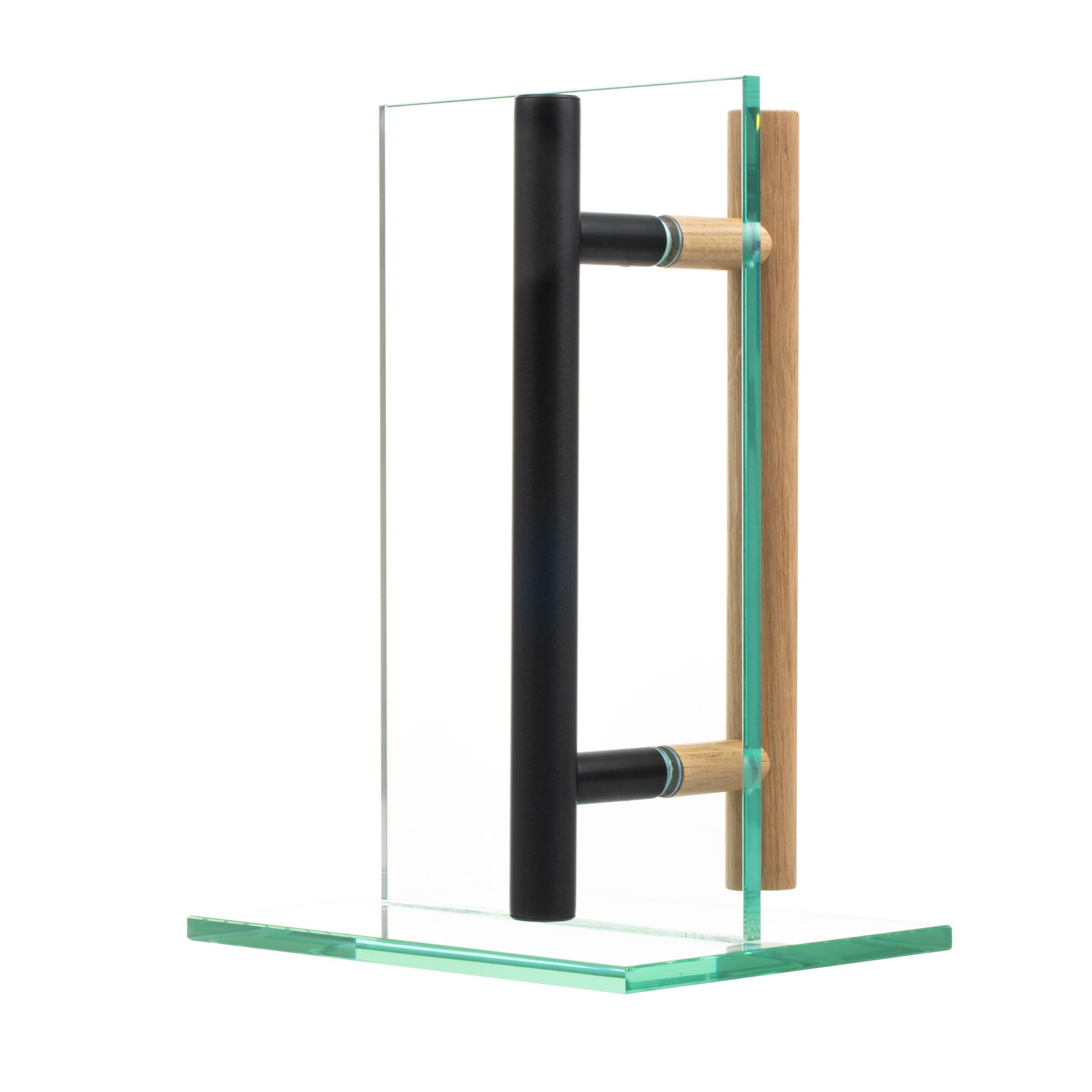 MLS Tirador para Puertas de Sauna y Spa, Par de manillas con Tacto Agradable, Manija de Aluminio y Madera, para Puertas Interiores de Vidrio y Madera, Longitud 250 mm, 150 mm entre Orificios, Negro