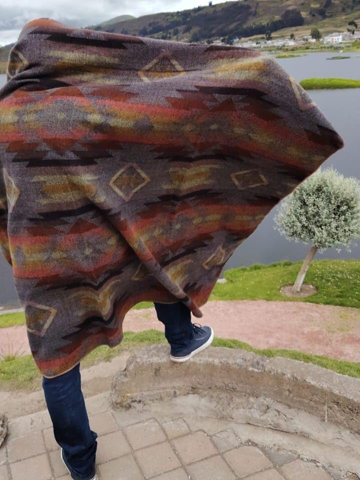 Image of Alpaca Wool Blanket, Throw Size 78 x 47, Reversible 2 in 1, Thick and Ultra Soft, Hypoallergenic, Non-Itchy, Handmade in Ecuador. Premium Alpaca Wool Thtow Blanket for Cozy Comfort.(Brown and Orange)