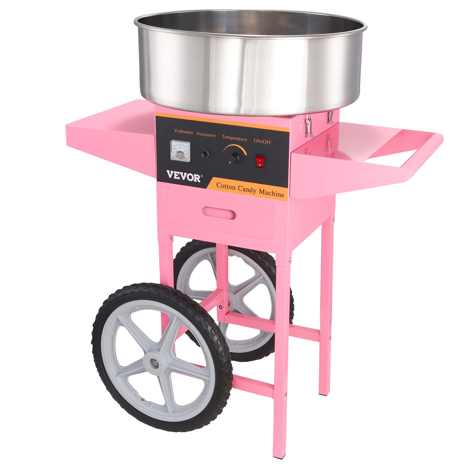 VEVOR Machine à Barbe à Papa Professionnelle avec Chariot 1000 W Appareil à Barbe à Papa Commercial 6 PCs/min Bol en Inox Alimentaire Température 65-245 °C pour Faire Bonbons Fête Anniversaire Enfants