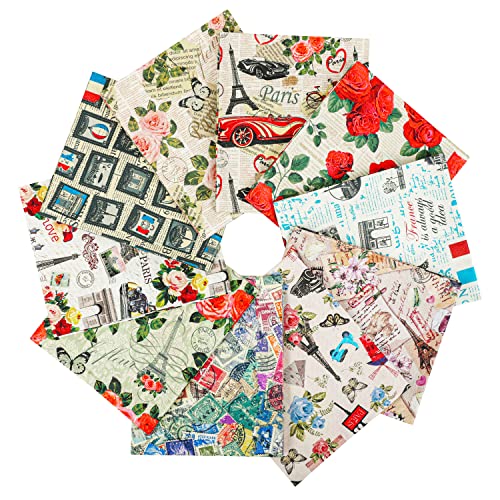 Craftido -25 Options- 100% Cotton Quilting Fabric Bundles 10pcs Fat Quarters 18”x21”-Medium Weight 5.2 oz- Soft Cotton for Quilting, Sewing Project, Patchwork, DIY Crafts – Paris Style