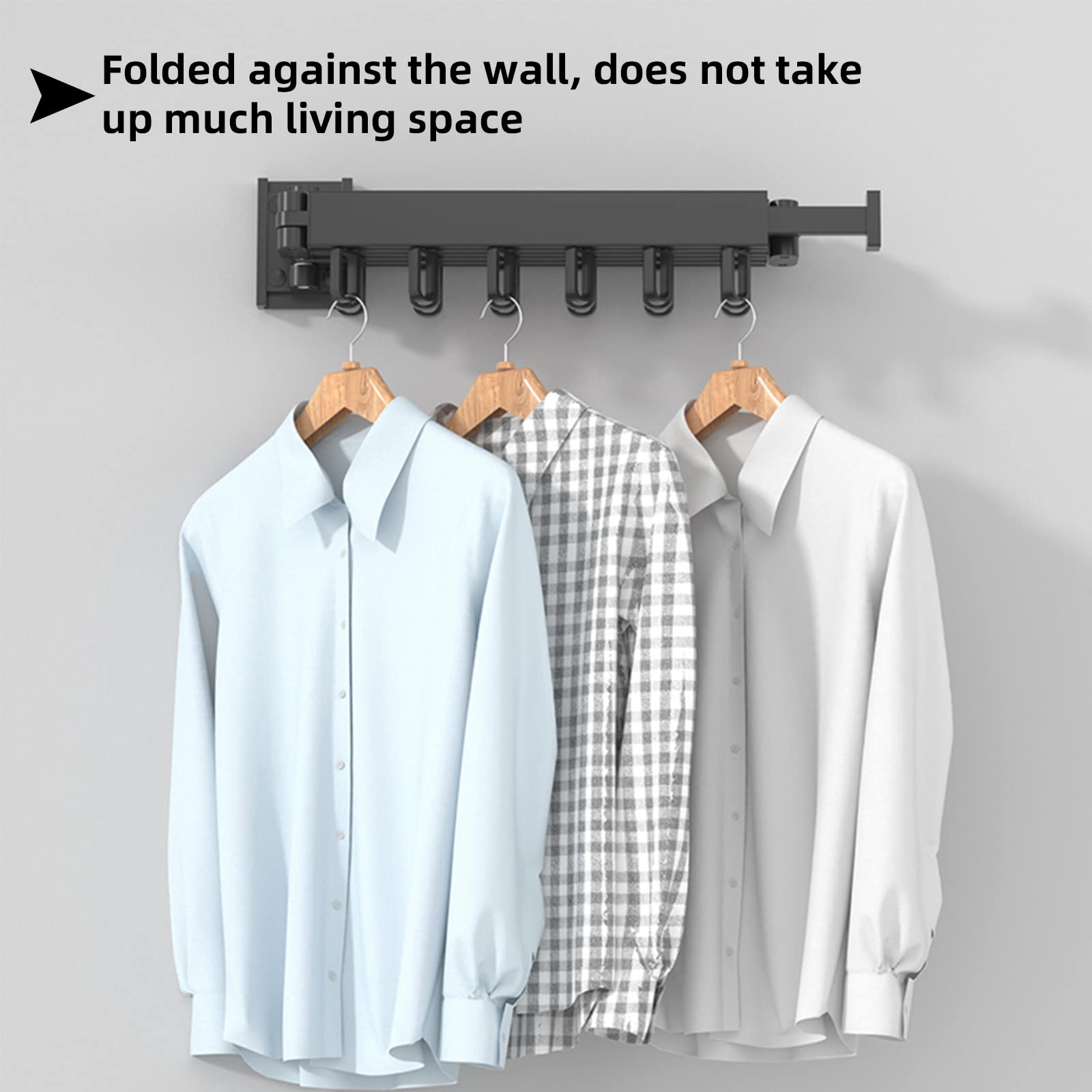 Wäscheständer Versenkbar mit 12/18 Haken, Wandmontierter Kleiderständer, Platzsparend Zusammenklappbar Kleiderstange mit Handtuchhalter für Balkon,Wäsche, Schlafzimmer (Schwarz-3 Faltbare Racks)