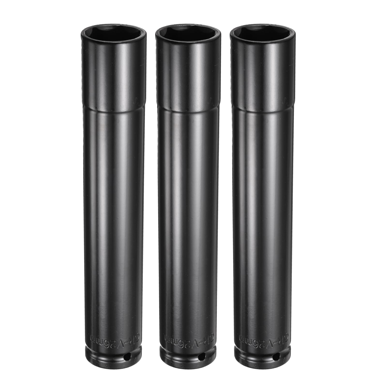 QUARKZMAN 3 Pezzi Presa A Bussola Ad Impatto Profonda 6 Punte 1/2" Drive 26mm Metrica Bussola 8" (200mm) Extra Lunga Trattata Termicamente Acciaio 45# Nero