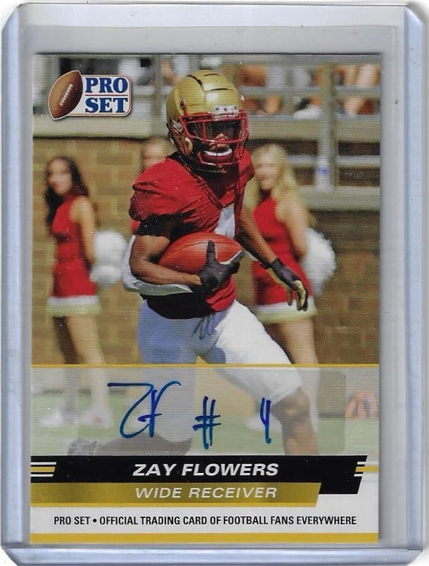 Zay Flowers Autographed Gold Parallel Special Insert Collectible Football Card - 2022 Leaf Pro Set Football Card #PSA-ZF1 (Ravens)