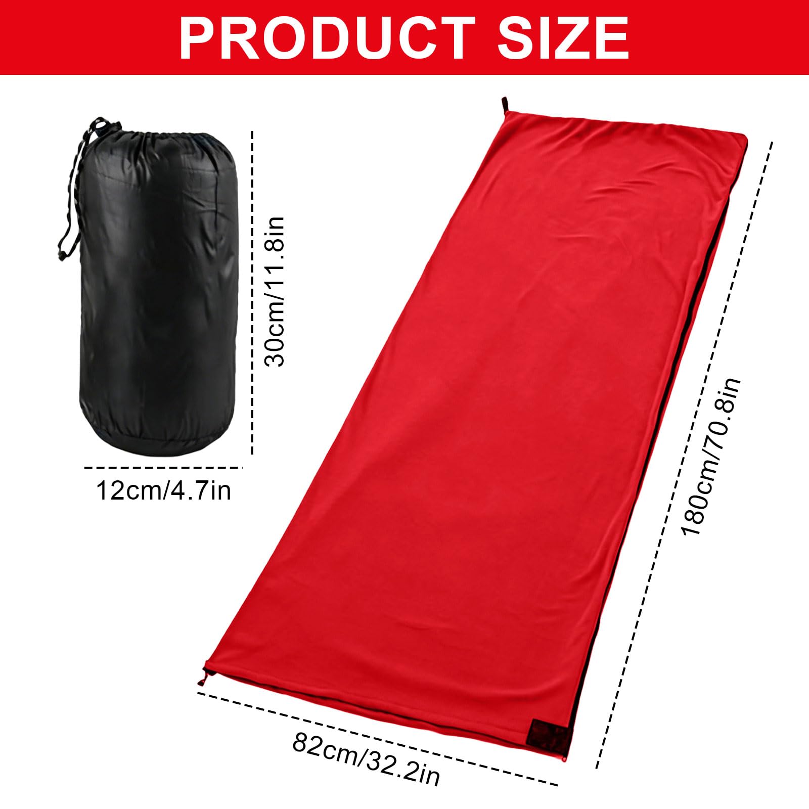 Schlafsack 180x82 cm Fleece - Hüttenschlafsack für Frühling & Sommer - 2-Wege-Reißverschluss - Koppelbar zum Doppelschlafsack - Weich Waschbar - Grau Schwarz Blau Rot
