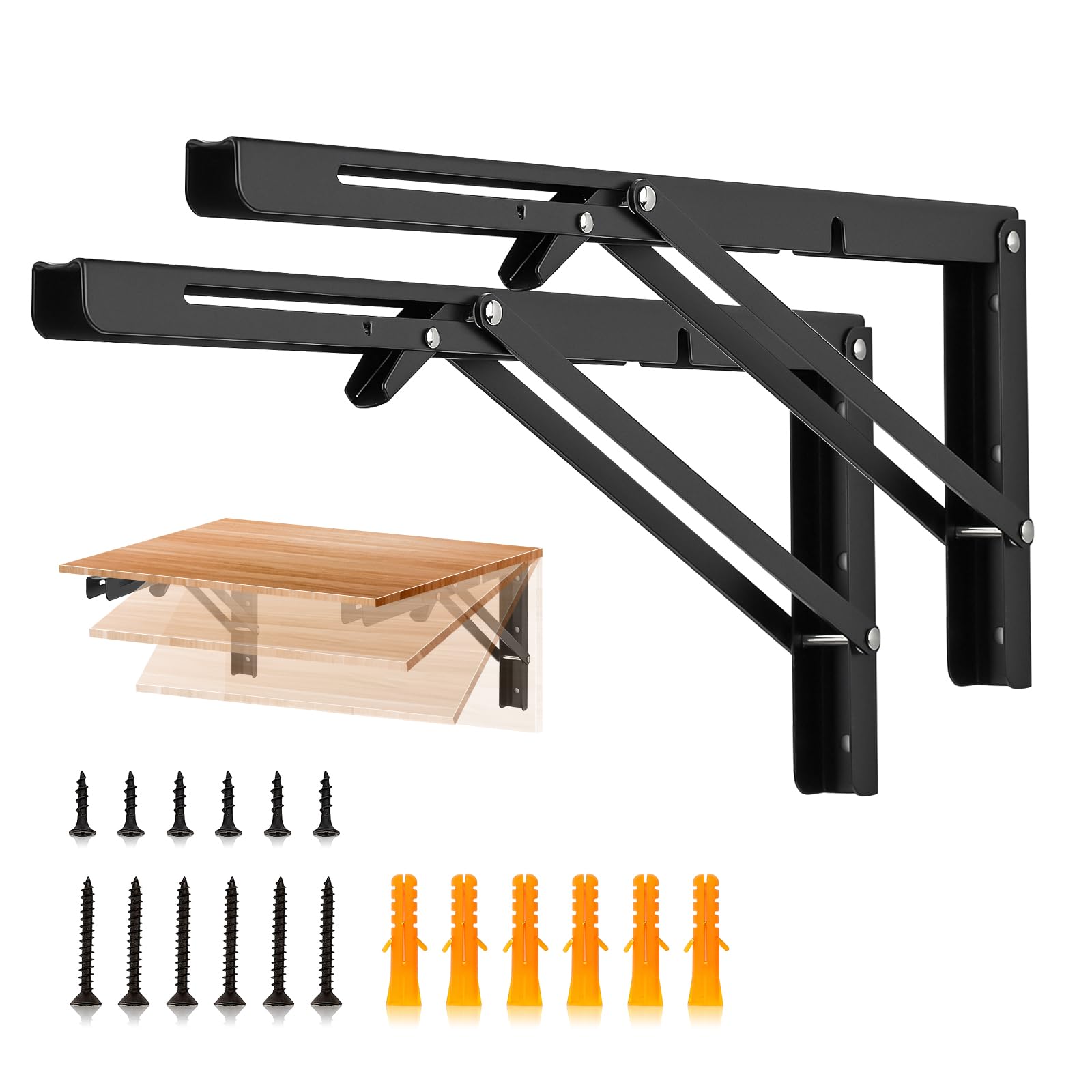 Matte Black Folding Shelf Brackets - 2 Pack -16 Matte Black Folding Shelf Brackets - 2 Pack -16