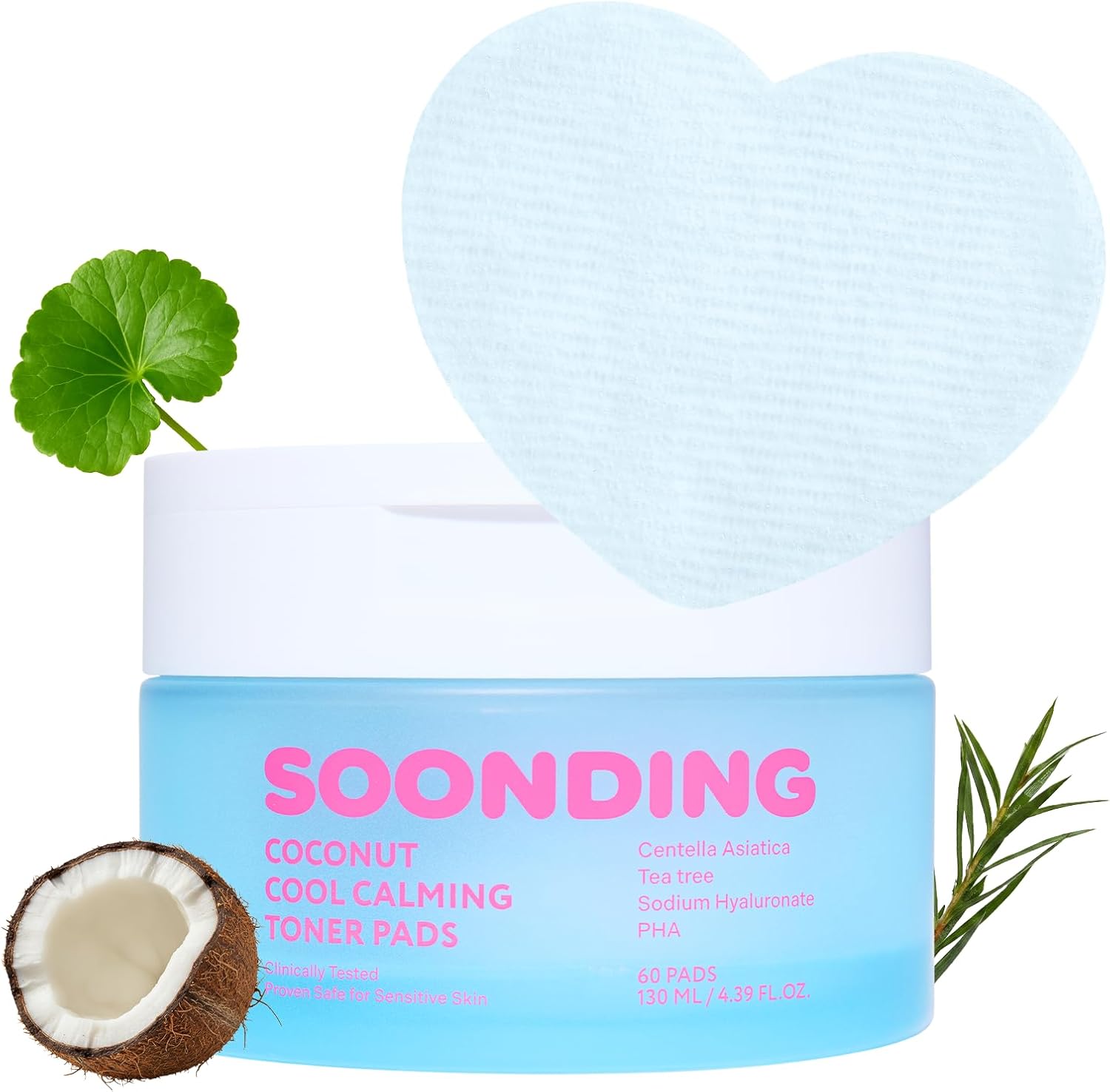 Coconut Cool Calming Toner Pads | Menthol-Free Cooling, Exfoliating & Soothing with Centella, Tea Tree & PHA | Dual-Texture 60 Pads | for All Skin Types | Korean Skin Care