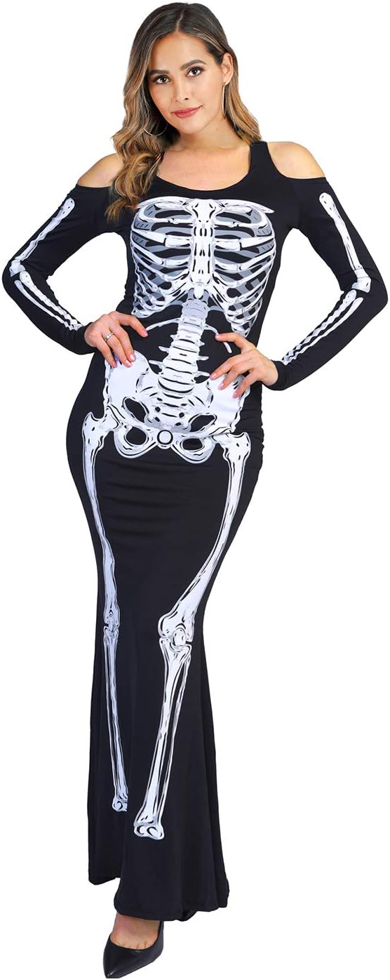 EraSpookyWomen's Skeleton Costume Witch Jumpsuit Scary Halloween Adult Dress for Women - Funny Cosplay Party
