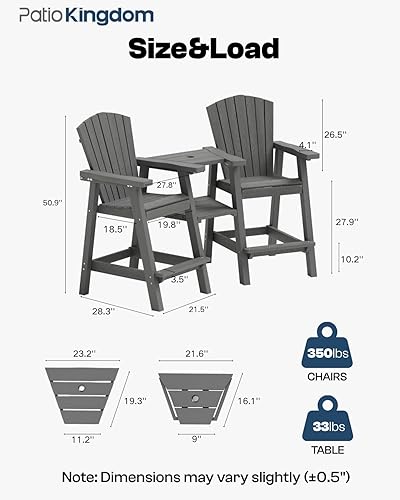 Miniatura 4 de Juego de 2 sillas altas Adirondack de polietileno de alta densidad de altura de barra con bandejas de conexión y agujero para paraguas, taburetes de