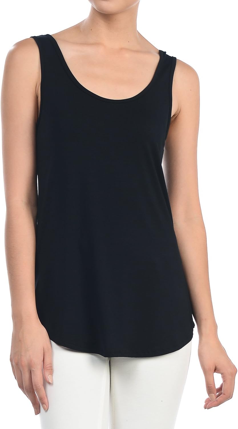 Shamaim Womens Solid Modal Tank Top Black Small