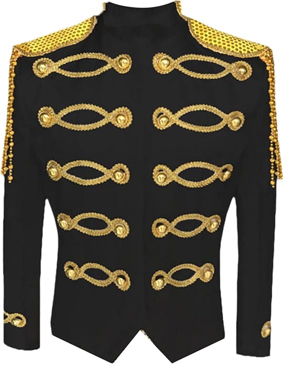 By Amazon Men's White Steampunk Blazer Stand Collar Fringe