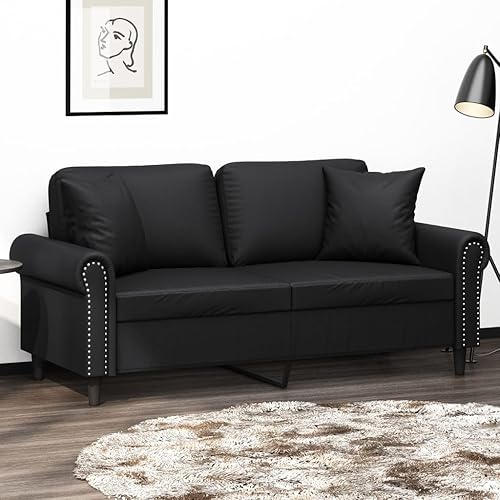 2-Seater Sofa, Black Faux Leather, Matte Finish, 67.7 inch Wide
