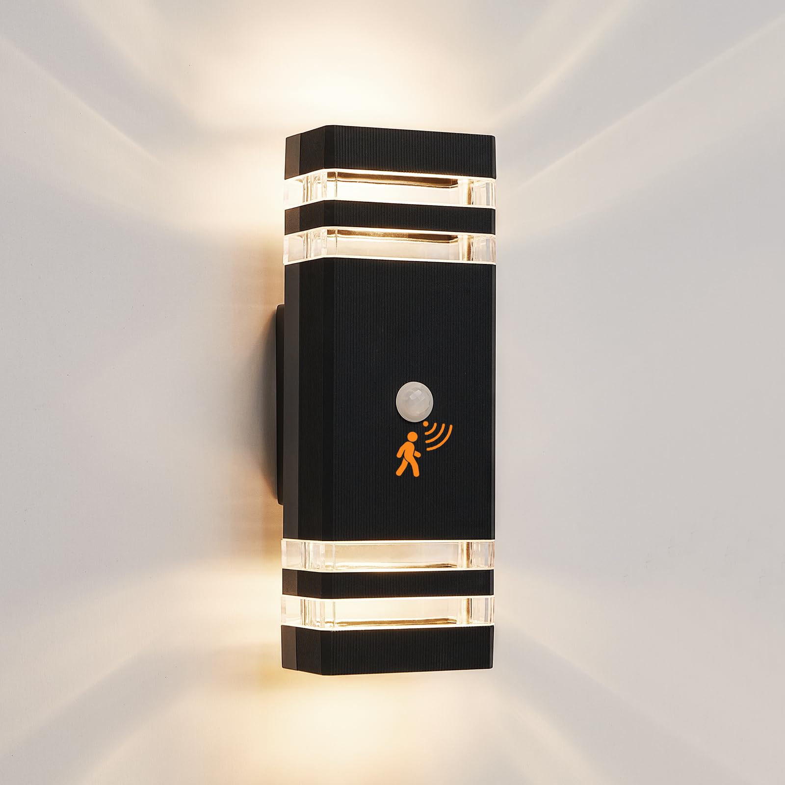 Außenleuchte Aussenlampe mit Bewegungsmelder - 4000K LED GU10 Außenlampe Aussenleuchte Wand, IP65 Wandleuchte Wandlampe Lampe aussen außen, Aussenbeleuchtung Ausenbeleutung Hauswand, Schwarz