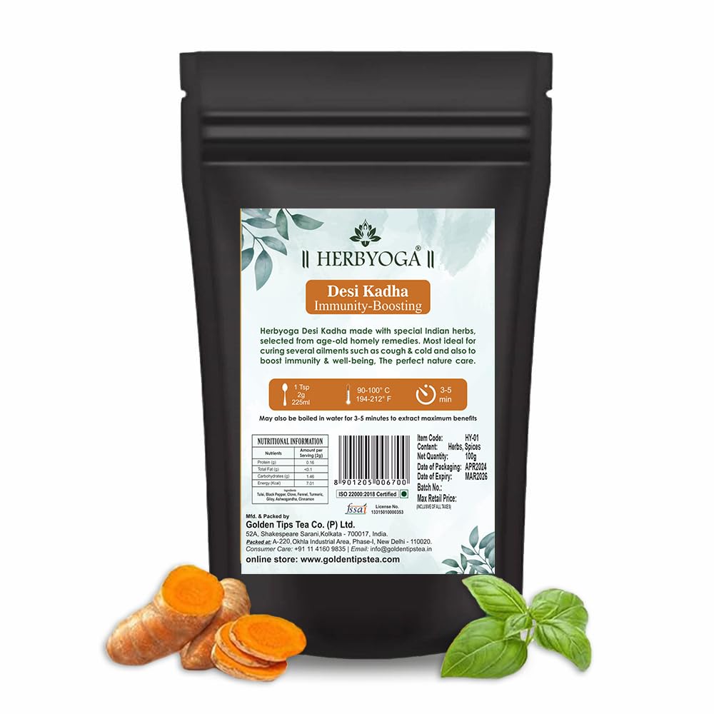 Amazon.com : Golden Tips HERBYOGA Desi Kadha Herbal Tea | (3.52 Oz