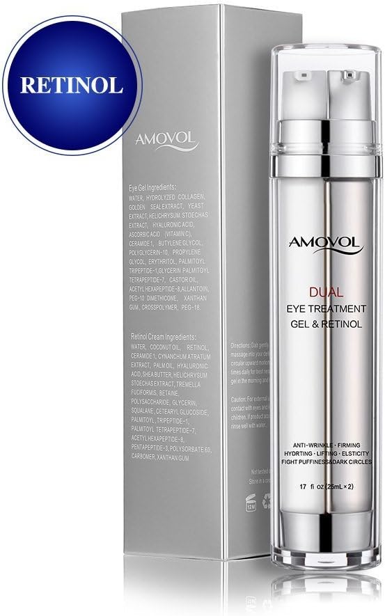 Eye Gel with Retinol for Dark Circles, Puffiness, Wrinkles and Bags, Day & Night Anti-Ageing Eye Treatment Cream for Under and Around Eyes, Best Gift for Women and Men, 2 x 0.85oz