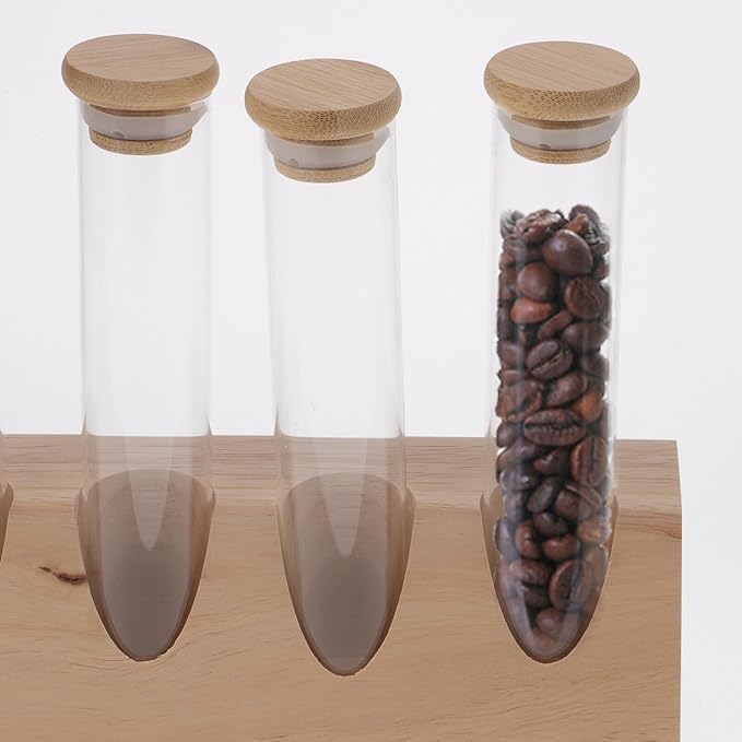 Set de Frascos de Vidrio con Soporte de Madera para Café y Té miniatura 5