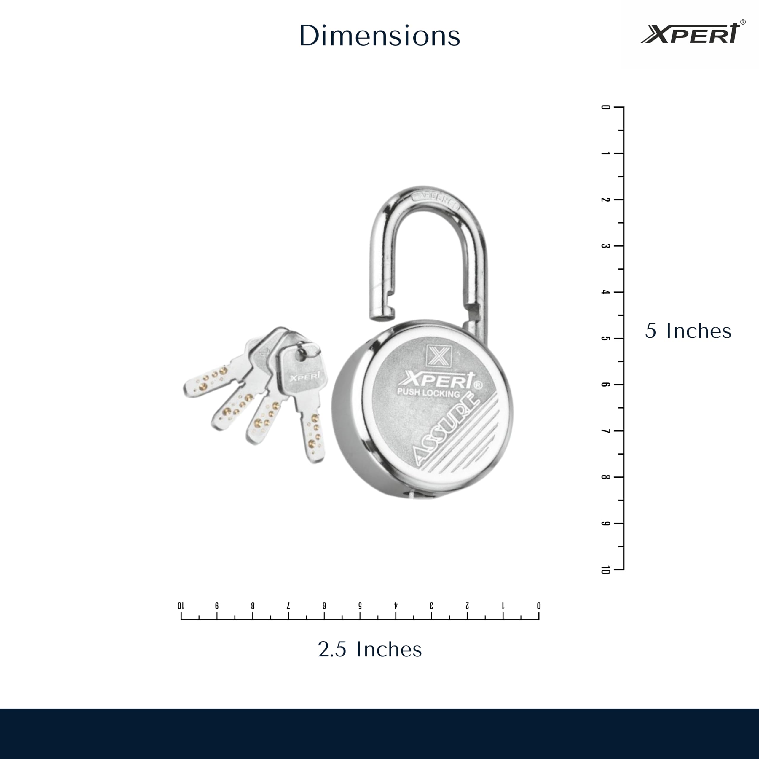 Xpert Assure 67MM (Medium Size) Padlock, Pack of 1. Made of Stainless Steel, Locks for Home, Padlocks for Home Door. Tala Lock and Key. 2