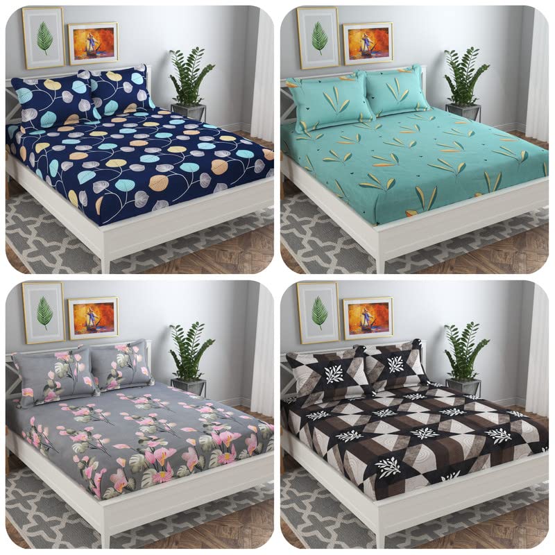 VAS COLLECTIONS Prime Combo Pack of 4 Double Bedsheets with 8 Pillow Covers | 160 TC Soft Brushed Glace Cotton -Long Lasting & Wrinkle Free - | 225X228 Cm Or 7.5X7.5 Ft-Blue & Yellow (B0BTD7FHRJ) Amazon Price History, Amazon Price Tracker