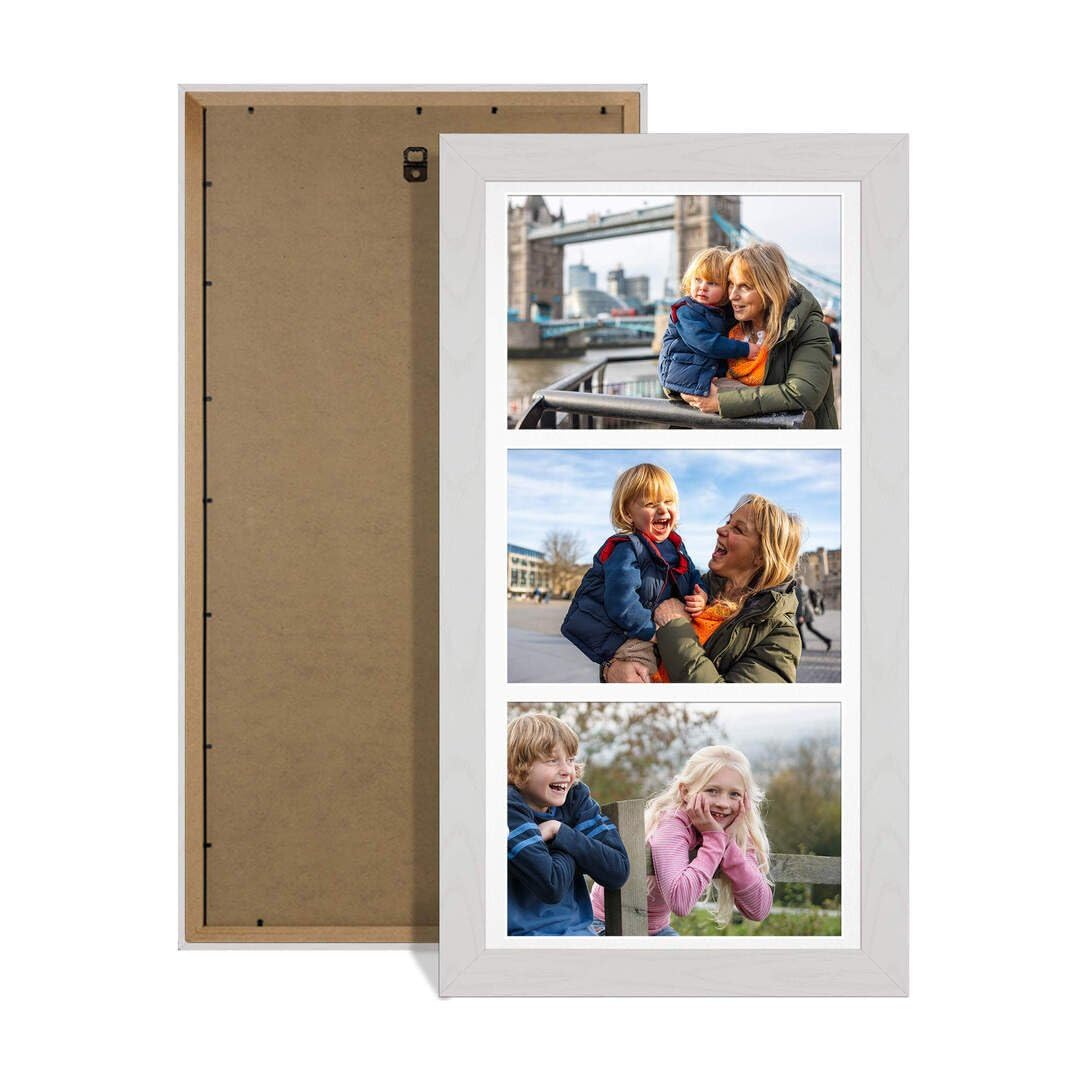 Procut Global 16X8 White Ash Photo Frames For Multiple Pictures with White Mount-Modern Collage Frame with 3 Apertures (3x) 7X5-Engineered Wood with Shatterproof Perspex โ image 1