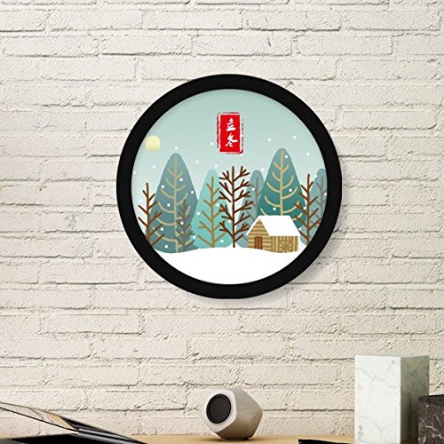 Peinture Art Hiver Circulaire Habiller Mur Vide avec un Cadre en Bois Elégant